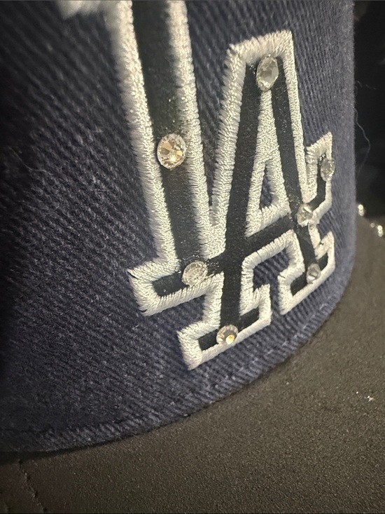 LA Embroidered Navy & Black Studded Baseball Cap main image 10